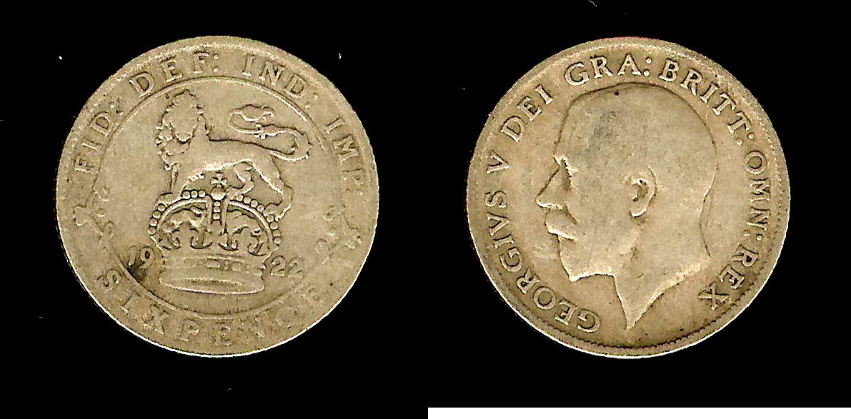 English 6 pence 1922 aVF